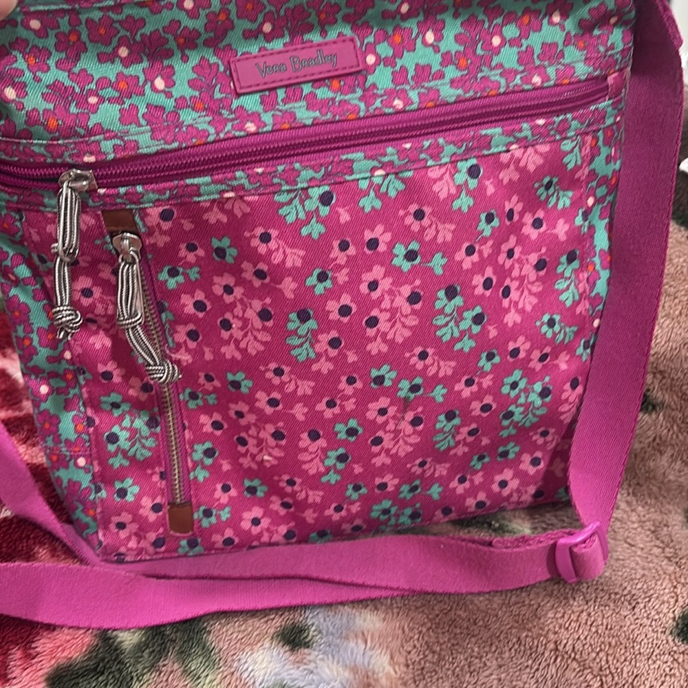 Vera Bradley Green and Purple Shoulder Bag Durable Fabric Zipper Closure